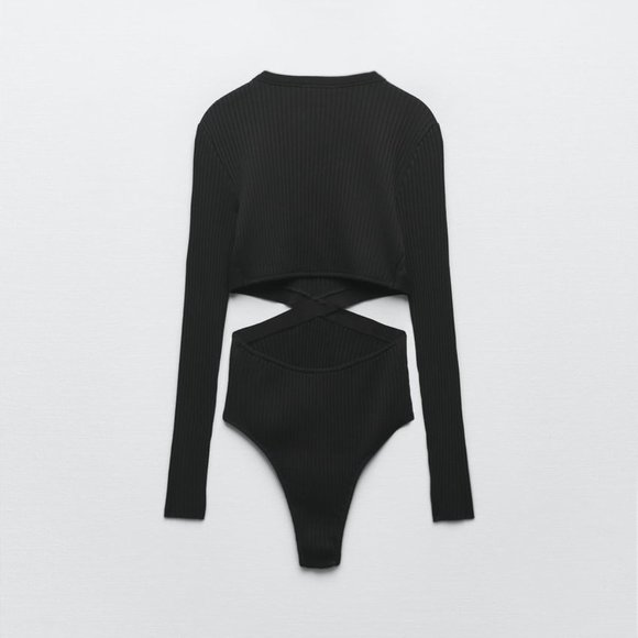 NWT CUT OUT BLACK KNIT OPEN BACK BODYSUIT - Picture 5 of 10
